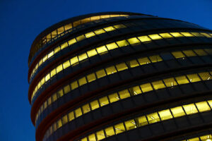 Lit windows at night